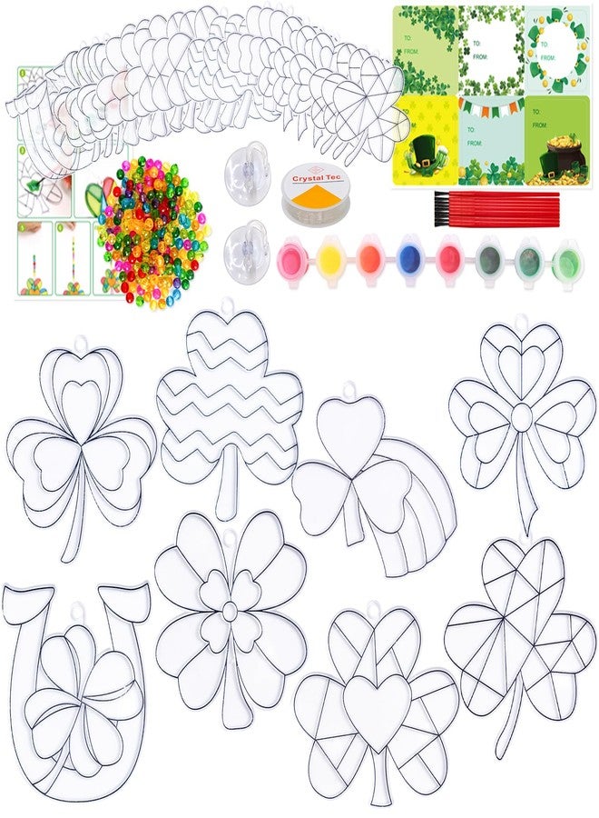 WorldBazaar St Patrick's Day Shamrock Suncatchers Crafts Kits Decorations 24 Sets DIY Lucky Irish Clover Window Paint Art Suncatchers Activities for Kids Family Classroom Party Favors - Image 2